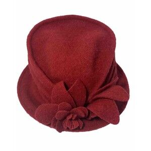 Vintage 80s Knockout Red Wool Blend Cloche Hat Floral Nape Flapper